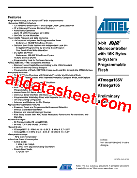 ATMEGA165-16AI型号图片