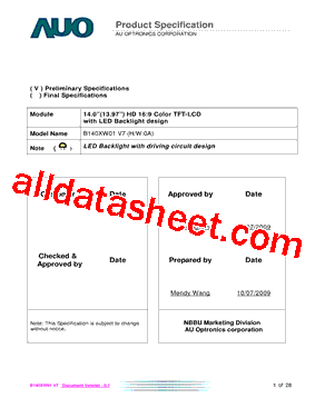 B140XW01型号图片