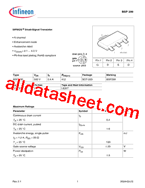 BSP299H6327XUSA1型号图片