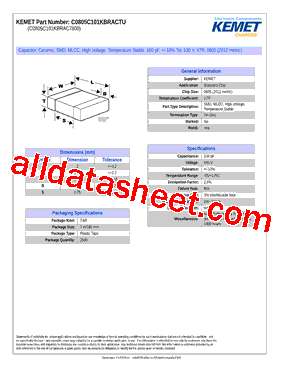C0805C101KBRACTU型号图片