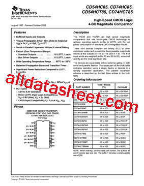 CD54HCT85F3A型号图片