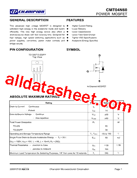 CMT04N60GN220FP型号图片