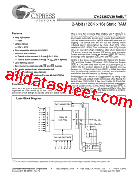 CY62136CV30型号图片