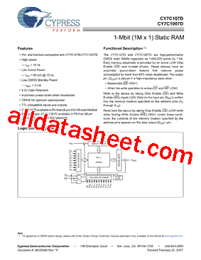 CY7C1007D-10VXI型号图片