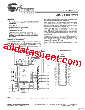 CY7C1018CV33-12VC型号图片