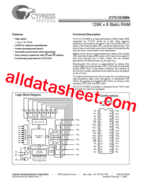 CY7C1019BN-15ZXC型号图片