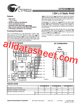 CY7C1019BV33L-15VC型号图片