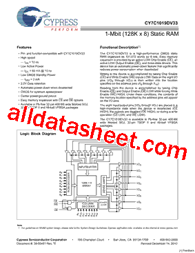 CY7C1019DV33-10VXI型号图片