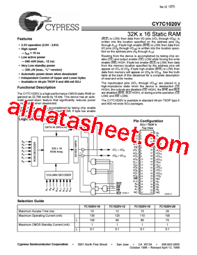 CY7C1020V33-12VC型号图片