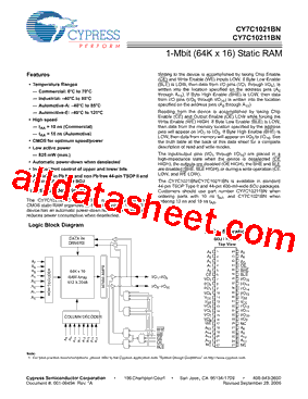 CY7C1021BN-12VXI型号图片