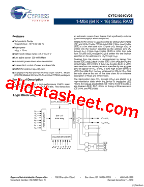 CY7C1021CV26-15VXE型号图片