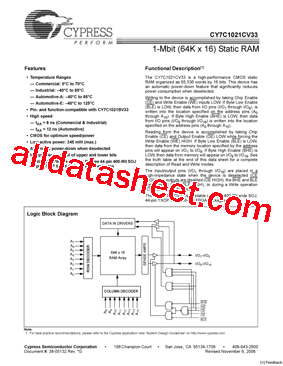CY7C1021CV33-12ZSE型号图片