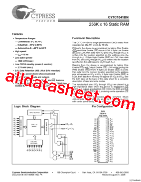 CY7C1041BN-15VXI型号图片