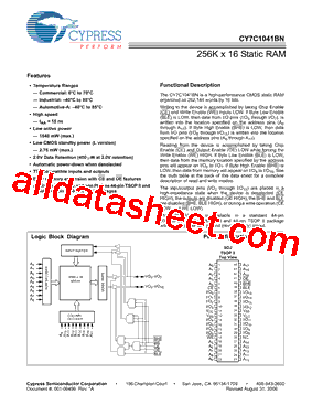 CY7C1041BNL-20VXC型号图片