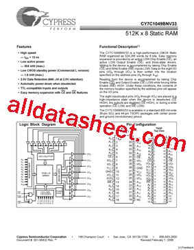 CY7C1049BNV33-15VXC型号图片