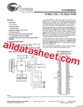 CY7C1061BV33-12ZXC型号图片
