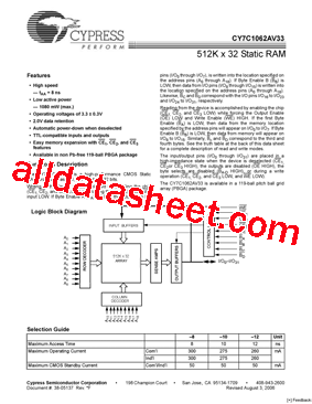 CY7C1062AV33-8BGC型号图片