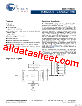 CY7C1062DV33-10BGI型号图片