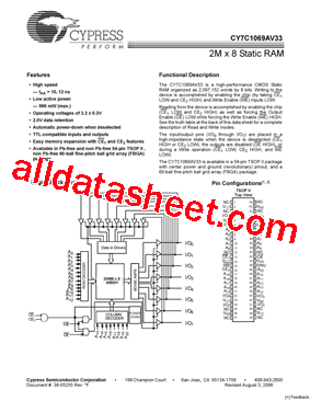 CY7C1069AV33-12ZI型号图片
