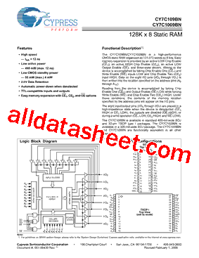 CY7C109BN-12ZXC型号图片