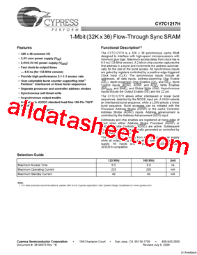 CY7C1217H-133AXC型号图片