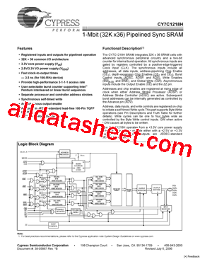 CY7C1218H-100AXI型号图片