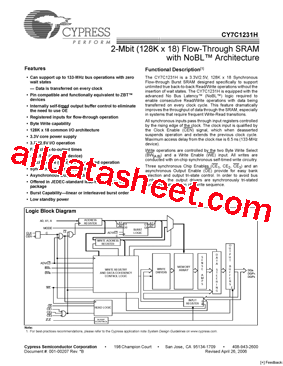CY7C1231H-133AXC型号图片