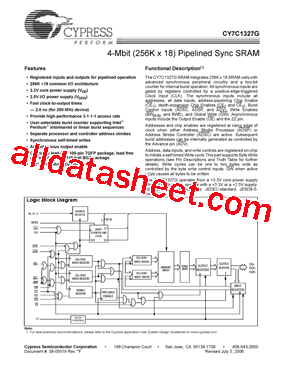 CY7C1327G-250BGXI型号图片