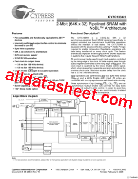 CY7C1334H-133AXC型号图片