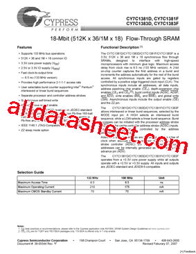 CY7C1383F-100BGC型号图片