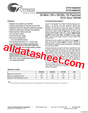 CY7C1444AV33-167BZC型号图片