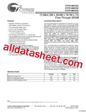 CY7C1483V33型号图片