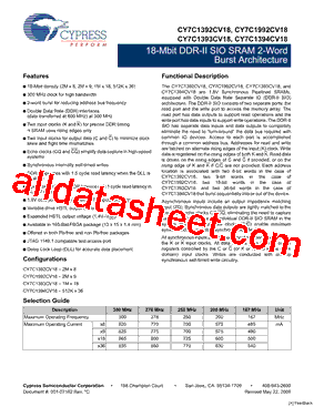 CY7C1992CV18-300BZXI型号图片