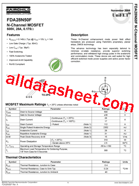 FDA28N50F型号图片