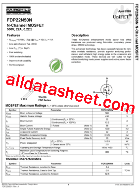 FDP22N50N型号图片