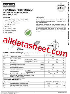 FDP8N60ZU型号图片