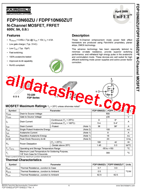 FDPF10N60ZUT型号图片