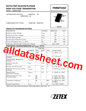 FMMTA92TA型号图片