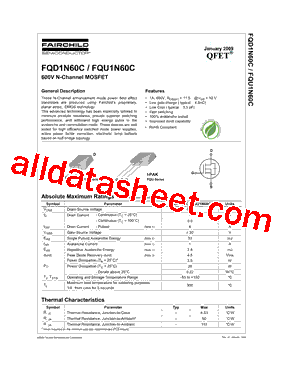 FQD1N60CTM型号图片