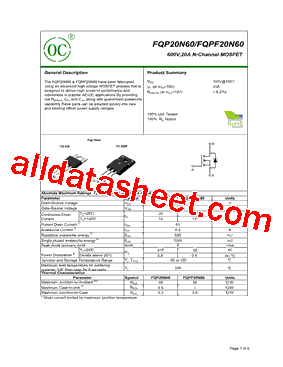 FQP20N60型号图片