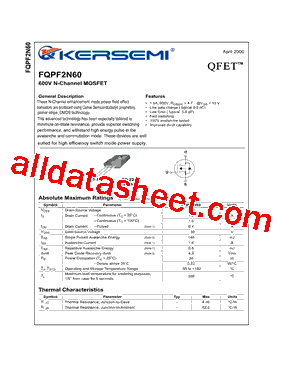 FQPF2N60C型号图片