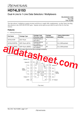 HD74LS153P型号图片