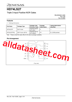 HD74LS27P型号图片