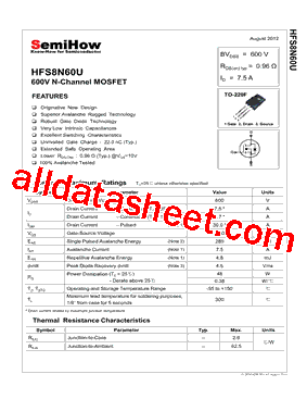 HFS8N60U型号图片