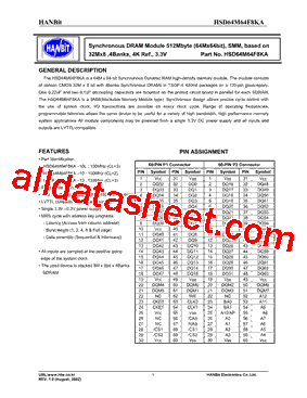 HSD64M64F8KA-10L型号图片