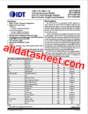 IDT71V2577S75PFI型号图片