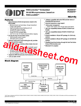 IDT79RC64V474-200DZI型号图片