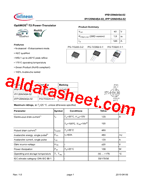 IPI120N04S4-02型号图片