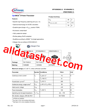 IPP100N08N3G型号图片
