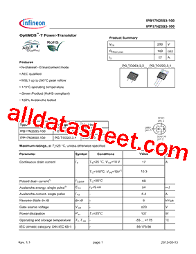 IPP17N25S3-100型号图片